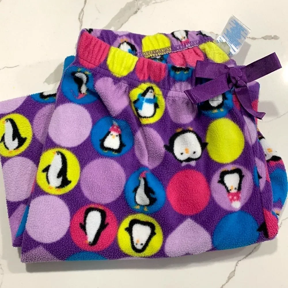 The Children’s Place Girls Purple Penguins Fleece Pajamas PJ Pants Size 7/8 Blue
